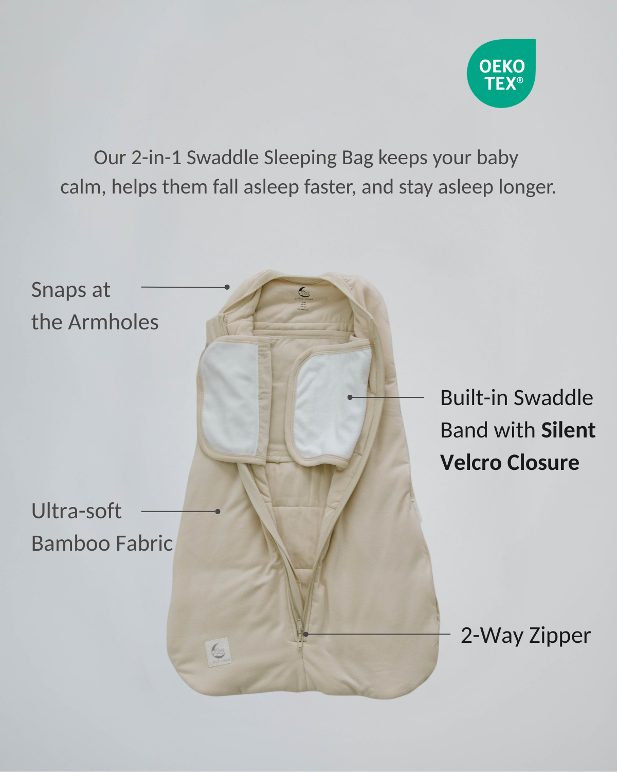 2-in-1 Pucksack & Schlafsack aus Bambus – Pucksack & Schlafsack in einem (0–6 Monate)